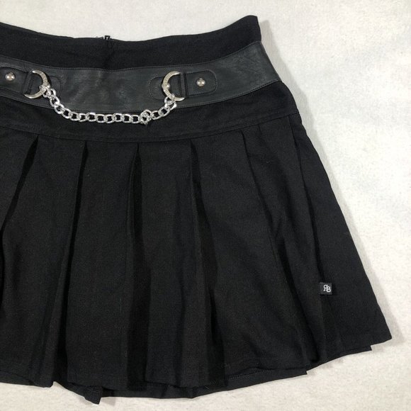Royal Bones Daang Goodman Womens Large Black Pleated Mini Skirt Chain Punk Goth - Picture 3 of 12